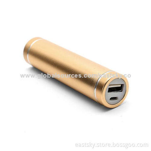 Universal Aluminum Power Bank Charger with 5V Input, 2600mAh Lipstick Power